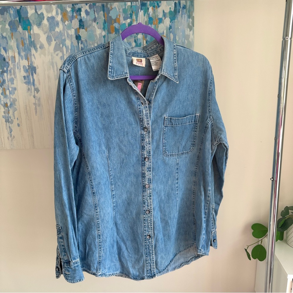 Vintage Ladies Classic Blue Denim Shirt (L)